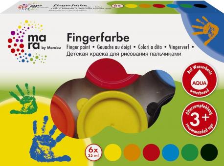 Marabu mara Fingerfarbe, 6er-Sortierung, 6 x 35 ml 