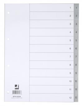 Q-Connect Zahlenregister - 1 - 12, PP, A4, 12 Blatt, grau 