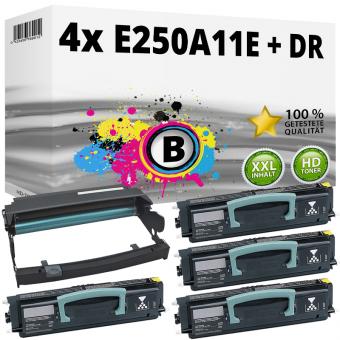 4x Alternativ Lexmark Toner E250 E250A11E + Trommel E250X22G 