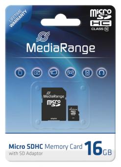 MediaRange Micro SDHC Speicherkarte 16 GB Class 10 mit Adapter 