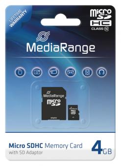 MediaRange Micro SDHC Speicherkarte 4 GB Class 10 mit Adapter 