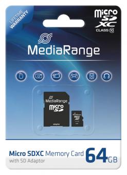 MediaRange Micro SDXC Speicherkarte 64 GB Class 10 mit Adapter 