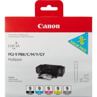 Original Canon Set 1034B011 / 5x Druckerpatronen PGI-9 (PBK/C/M/Y/GY) 