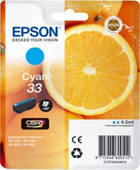 Original Epson Patronen 33 (Orange) T3342 Cyan 