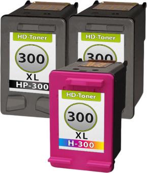 Set Alternativ HP Patronen 300xl 2x Schwarz + Color 
